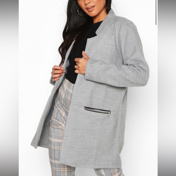 Boohoo Jackets & Blazers - ZIP POCKET WOOL LOOK COAT